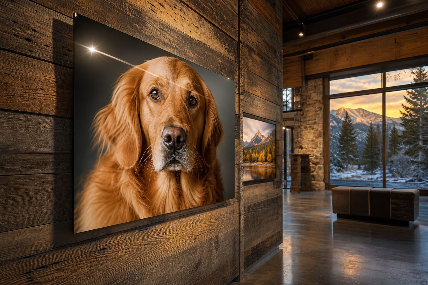 Golden retriever pet portrait metal print