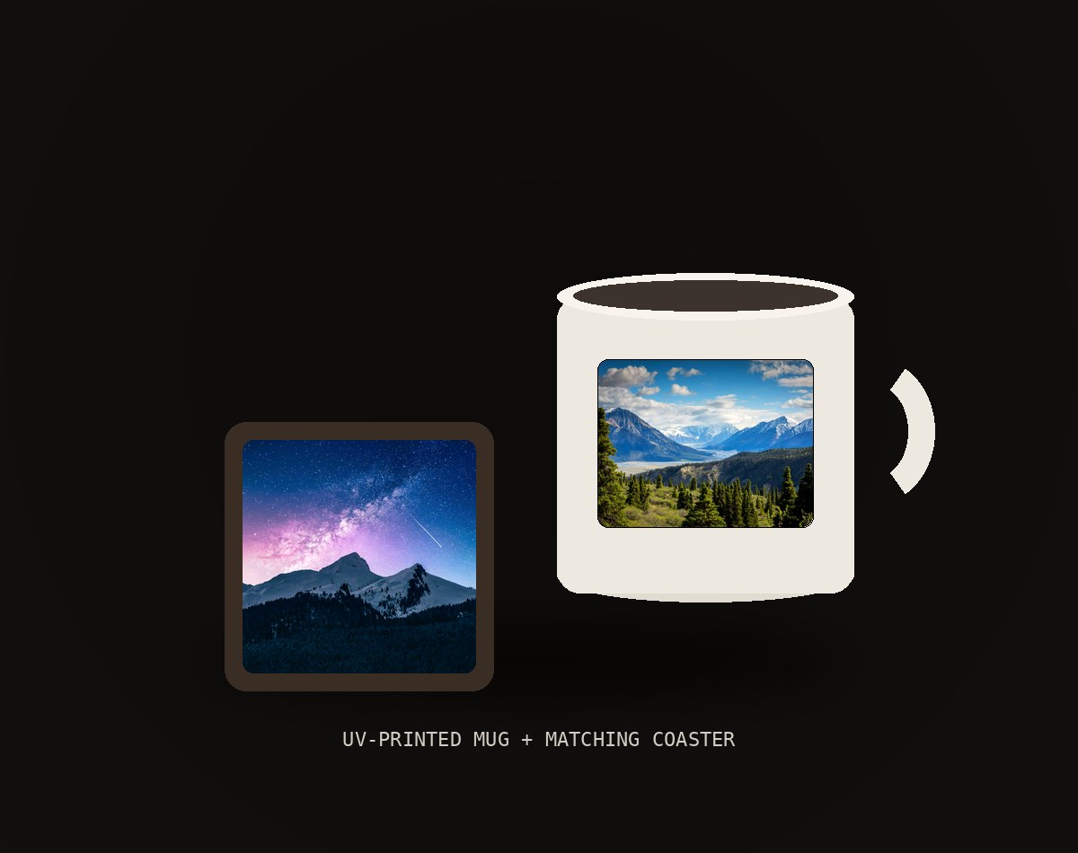 Anniversary gift set — matching mug and coaster